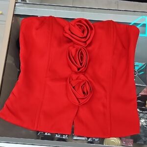 Elegant Red Strapless Dress Women Top